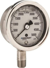 Ashcroft - 2-1/2" Dial, 1/4 Thread, 0-5,000 Scale Range, Pressure Gauge - Lower Connection Mount, Accurate to 1% of Scale - Eagle Tool & Supply