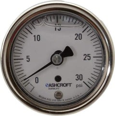 Ashcroft - 2-1/2" Dial, 1/4 Thread, 0-30 Scale Range, Pressure Gauge - Center Back Connection Mount, Accurate to 1% of Scale - Eagle Tool & Supply