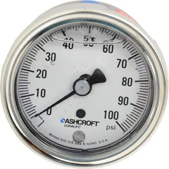 Ashcroft - 2-1/2" Dial, 1/4 Thread, 0-100 Scale Range, Pressure Gauge - Center Back Connection Mount, Accurate to 1% of Scale - Eagle Tool & Supply