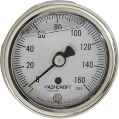 Ashcroft - 2-1/2" Dial, 1/4 Thread, 0-160 Scale Range, Pressure Gauge - Center Back Connection Mount, Accurate to 1% of Scale - Eagle Tool & Supply