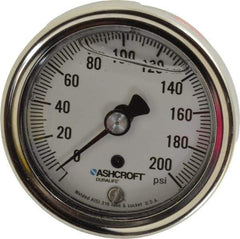 Ashcroft - 2-1/2" Dial, 1/4 Thread, 0-200 Scale Range, Pressure Gauge - Center Back Connection Mount, Accurate to 1% of Scale - Eagle Tool & Supply