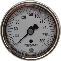 Ashcroft - 2-1/2" Dial, 1/4 Thread, 0-300 Scale Range, Pressure Gauge - Center Back Connection Mount, Accurate to 1% of Scale - Eagle Tool & Supply