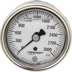 Ashcroft - 2-1/2" Dial, 1/4 Thread, 0-3,000 Scale Range, Pressure Gauge - Center Back Connection Mount, Accurate to 1% of Scale - Eagle Tool & Supply