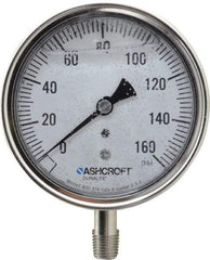 Ashcroft - 3-1/2" Dial, 1/4 Thread, 0-160 Scale Range, Pressure Gauge - Lower Connection Mount, Accurate to 1% of Scale - Eagle Tool & Supply