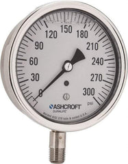 Ashcroft - 3-1/2" Dial, 1/4 Thread, 0-300 Scale Range, Pressure Gauge - Lower Connection Mount, Accurate to 1% of Scale - Eagle Tool & Supply