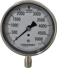 Ashcroft - 3-1/2" Dial, 1/4 Thread, 0-5,000 Scale Range, Pressure Gauge - Lower Connection Mount, Accurate to 1% of Scale - Eagle Tool & Supply