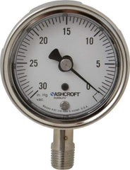 Ashcroft - 2-1/2" Dial, 1/4 Thread, 30-0 Scale Range, Pressure Gauge - Lower Connection Mount, Accurate to 1% of Scale - Eagle Tool & Supply