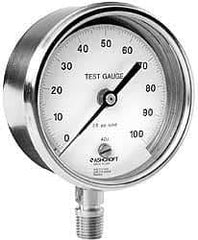 Ashcroft - 3" Dial, 1/4 Thread, 0-1,000 Scale Range, Pressure Gauge - Lower Connection Mount, Accurate to 0.5% of Scale - Eagle Tool & Supply
