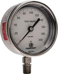 Ashcroft - 3" Dial, 1/4 Thread, 0-200 Scale Range, Pressure Gauge - Lower Connection Mount, Accurate to 0.5% of Scale - Eagle Tool & Supply