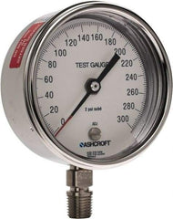 Ashcroft - 3" Dial, 1/4 Thread, 0-300 Scale Range, Pressure Gauge - Lower Connection Mount, Accurate to 0.5% of Scale - Eagle Tool & Supply