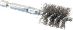 Schaefer Brush - 3/4 Inch Inside Diameter, 15/16 Inch Actual Brush Diameter, Carbon Steel, Power Fitting and Cleaning Brush - 1/4 Shank Diameter, 3-1/8 Inch Long, Hex Shaft Stem, 7/8 Inch Refrigeration Outside Diameter - Eagle Tool & Supply