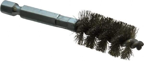 Schaefer Brush - 1/2 Inch Inside Diameter, 11/16 Inch Actual Brush Diameter, Stainless Steel, Power Fitting and Cleaning Brush - 1/4 Shank Diameter, 3-1/8 Inch Long, Hex Shaft Stem, 5/8 Inch Refrigeration Outside Diameter - Eagle Tool & Supply