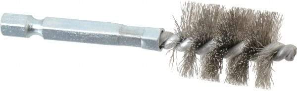 Schaefer Brush - 5/8 Inch Inside Diameter, 13/16 Inch Actual Brush Diameter, Stainless Steel, Power Fitting and Cleaning Brush - 1/4 Shank Diameter, 3-1/8 Inch Long, Hex Shaft Stem, 3/4 Inch Refrigeration Outside Diameter - Eagle Tool & Supply