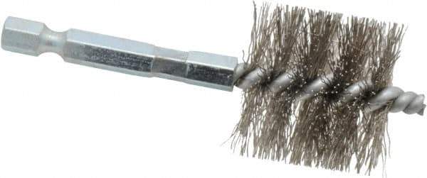 Schaefer Brush - 1 Inch Inside Diameter, 1-3/16 Inch Actual Brush Diameter, Stainless Steel, Power Fitting and Cleaning Brush - 1/4 Shank Diameter, 3-1/8 Inch Long, Hex Shaft Stem, 1-1/8 Inch Refrigeration Outside Diameter - Eagle Tool & Supply