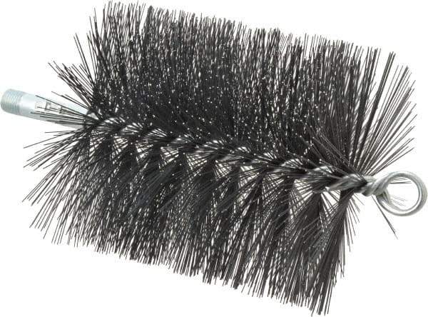 Schaefer Brush - 5" Diam Round, Tempered Steel Wire Chimney Brush - 1/4" NPSM Male Connection - Eagle Tool & Supply