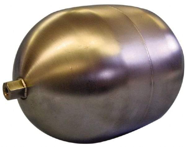 Made in USA - 5" Diam x 7" Long, Oblong, Hex Spud Connection, Metal Float - 3/8-16 Thread, Stainless Steel, 150 Max psi, 18 Gauge - Eagle Tool & Supply
