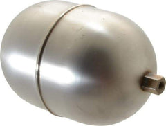 Made in USA - 4" Diam x 6" Long, Oblong, Hex Spud Connection, Metal Float - 1/4-20 Thread, Stainless Steel, 200 Max psi, 25 Gauge - Eagle Tool & Supply