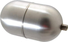 Made in USA - 4" Diam x 7" Long, Oblong, Hex Spud Connection, Metal Float - 1/4-20 Thread, Stainless Steel, 150 Max psi, 19 Gauge - Eagle Tool & Supply