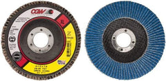 Camel Grinding Wheels - 40 Grit, 4-1/2" Disc Diam, 7/8" Center Hole, Type 27 Zirconia Alumina Flap Disc - 13,300 Max RPM, Polyester Backing, Arbor Attaching System, Coated - Eagle Tool & Supply