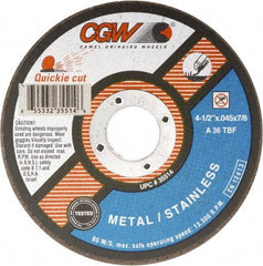 Camel Grinding Wheels - 5" 36 Grit Zirconia Alumina Cutoff Wheel - 0.045" Thick, 7/8" Arbor, 12,250 Max RPM - Eagle Tool & Supply