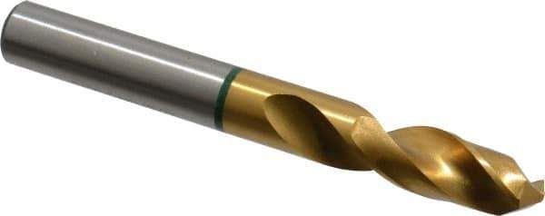 Accupro - 15/32" 130° Spiral Flute Cobalt Screw Machine Drill Bit - TiN Finish, Right Hand Cut, 51mm Flute Length, 102mm OAL, Split Point, Straight Shank - Eagle Tool & Supply