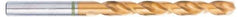 Accupro - 13/32", 130° Point, Spiral Flute, Vanadium High Speed Steel Taper Length Drill Bit - TiN Finish, 121mm Flute Length, 184mm OAL - Eagle Tool & Supply
