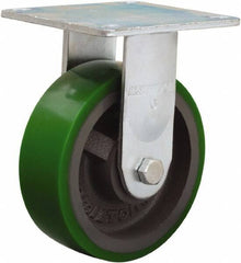 Hamilton - 6" Diam x 2" Wide x 7-1/2" OAH Top Plate Mount Rigid Caster - Polyurethane Mold onto Cast Iron Center, 900 Lb Capacity, Sealed Precision Ball Bearing, 5 x 5-1/2" Plate - Eagle Tool & Supply