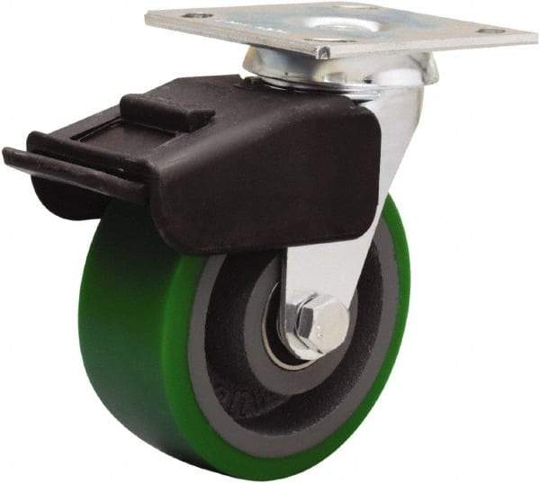Hamilton - 5" Diam x 2" Wide x 6-1/2" OAH Top Plate Mount Swivel Caster - Polyurethane Mold onto Cast Iron Center, 850 Lb Capacity, Precision Ball Bearing, 4 x 4-1/2" Plate - Eagle Tool & Supply