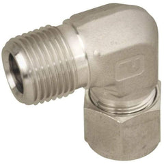 Parker - 1/2" OD, Stainless Steel Male Elbow - 1-1/16" Hex, Comp x MNPT Ends - Eagle Tool & Supply