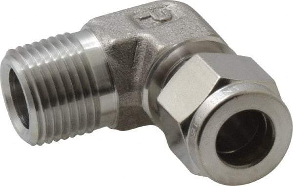 Parker - 3/8" OD, Stainless Steel Male Elbow - -425 to 1,200°F, 3/4" Hex, Comp x MNPT Ends - Eagle Tool & Supply