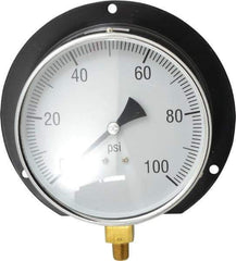 Value Collection - 6" Dial, 1/4 Thread, 0-100 Scale Range, Pressure Gauge - Lower Connection, Rear Flange Connection Mount, Accurate to 3-2-3% of Scale - Eagle Tool & Supply