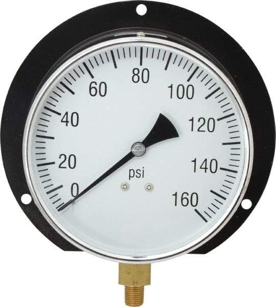 Value Collection - 6" Dial, 1/4 Thread, 0-160 Scale Range, Pressure Gauge - Lower Connection, Rear Flange Connection Mount, Accurate to 3-2-3% of Scale - Eagle Tool & Supply