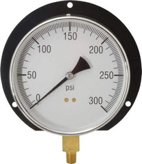 Value Collection - 6" Dial, 1/4 Thread, 0-300 Scale Range, Pressure Gauge - Lower Connection, Rear Flange Connection Mount, Accurate to 3-2-3% of Scale - Eagle Tool & Supply