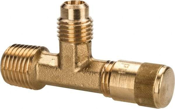 Parker - 1/4-18 Male Pipe, 500 Max psi, 5/16" Tube OD, Forged Male Run Tee Access Valve - Brass - Eagle Tool & Supply