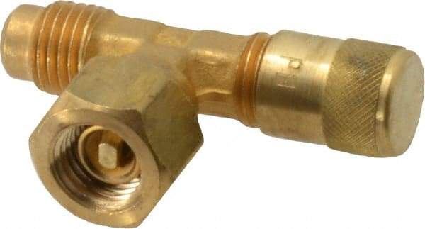 Parker - 500 Max psi, 1/4 Tube OD, Forged Flare Female Branch Tee with Depressor Access Valve - Brass - Eagle Tool & Supply