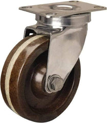 Hamilton - 4" Diam x 1-1/4" Wide x 5-1/8" OAH Top Plate Mount Swivel Caster - Phenolic, 300 Lb Capacity, Plain Bore Bearing, 2-3/8 x 3-5/8" Plate - Eagle Tool & Supply