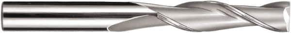 SGS - 5/8", 2-1/4" LOC, 5/8" Shank Diam, 5" OAL, 2 Flute, Solid Carbide Square End Mill - Single End, TiN Finish, Spiral Flute, 30° Helix, Centercutting, Right Hand Cut, Right Hand Flute, Series 3L - Eagle Tool & Supply