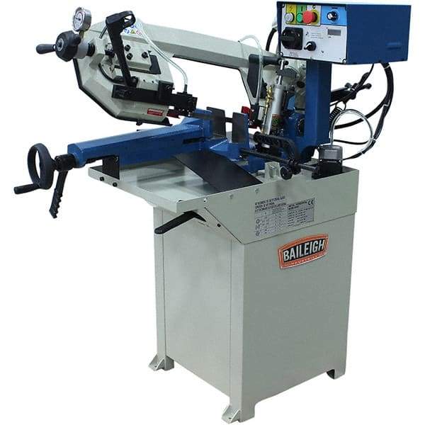 Baileigh - 8.26 x 6.69" Max Capacity, Manual Geared Head Horizontal Bandsaw - 66 to 280 SFPM Blade Speed, 110 Volts, 0 to 60°, 1 hp, 1 Phase - Eagle Tool & Supply