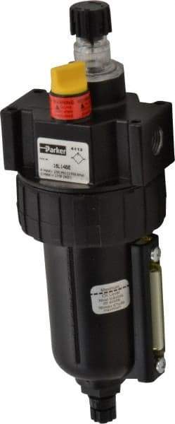 Parker - 1/4" NPT, 250 Max psi Intermediate Micro Mist Lubricator - Metal Bowl with Sight Glass, Zinc Body, 40 CFM, 175°F Max Temp, 2.81" Wide x 7.82" High - Eagle Tool & Supply