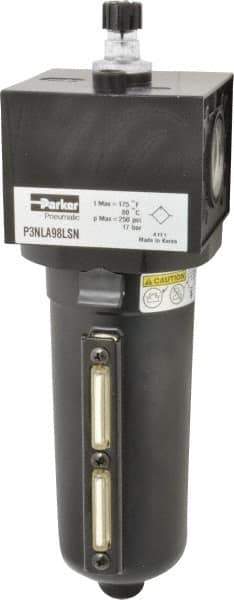 Parker - 1" NPT, 250 Max psi Heavy Duty Mist Lubricator - Metal Bowl with Sight Glass, Zinc Body, 250 CFM, 175°F Max Temp, 3.62" Wide x 11.81" High - Eagle Tool & Supply