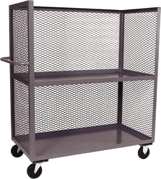 Jamco - 2,000 Lb Capacity, 2 Shelf, 3-Sided Steel Truck - 60" Long x 30" Wide x 57" High, 6" Diam Phenolic Resin Wheels - Eagle Tool & Supply