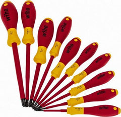 Wiha - 10 Piece Phillips & Slotted Screwdriver Set - Blade Sizes: Width mm 2, 2.5, 3, 3.5, 4.5 & 6.5, Bit Sizes: Philips #0 to #3, Metric Length mm: 60mm, 75mm, 80mm, 100mm, 125mm & 150mm - Eagle Tool & Supply