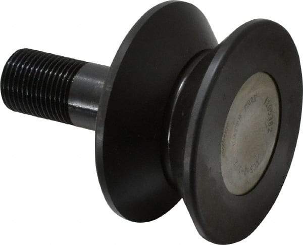 Accurate Bushing - 2-1/2" Roller Diam x 1-5/16" Width, 3/4" Stud Diam x 1-3/4" Length, V Guide Roller - Steel, 7/8" Thread Length, 3/4-16 Thread, 2,760 Lb Dynamic Cap, 1,100 Lb Static Cap - Eagle Tool & Supply