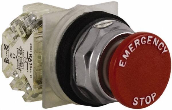 Schneider Electric - 30mm Mount Hole, Extended Straight, Pushbutton Switch with Contact Block - Red Pushbutton, Momentary (MO) - Eagle Tool & Supply