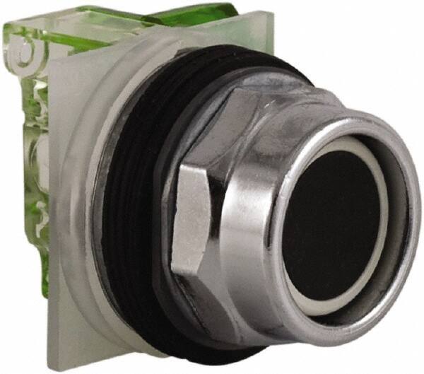 Schneider Electric - 30mm Mount Hole, Extended Straight, Pushbutton Switch with Contact Block - Black Pushbutton, Momentary (MO) - Eagle Tool & Supply