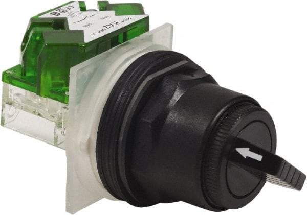 Schneider Electric - 1.18 Inch Mount Hole, 2 Position, Knob and Pushbutton Operated, Selector Switch - Black, Maintained (MA), Anticorrosive, Weatherproof, Dust and Oil Resistant - Eagle Tool & Supply