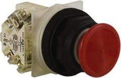 Schneider Electric - 30mm Mount Hole, Extended Straight, Pushbutton Switch with Contact Block - Red Pushbutton, Momentary (MO) - Eagle Tool & Supply