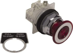 Schneider Electric - 30mm Mount Hole, Extended Mushroom Head, Pushbutton Switch Only - Round, Red Pushbutton, Nonilluminated, Maintained (MA), On-Off - Eagle Tool & Supply