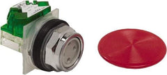 Schneider Electric - 30mm Mount Hole, Extended Straight, Pushbutton Switch with Contact Block - Red Pushbutton, Momentary (MO) - Eagle Tool & Supply