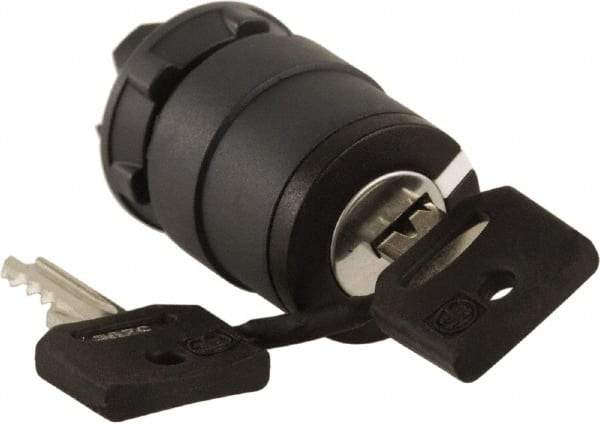 Schneider Electric - 22mm Mount Hole, 2 Position, Key Operated, Selector Switch Only - Black, Momentary (MO), Nonilluminated, Shock, Vibration and Water Resistant - Eagle Tool & Supply
